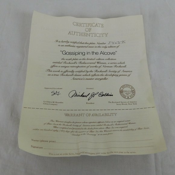 Norman Rockwell Collector Plate Knowles “Gossiping in the Alcove” COA 1983 Women - Picture 5 of 5